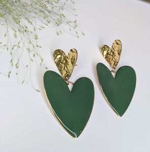 Boucles d'oreilles Coeur émaillé Vert