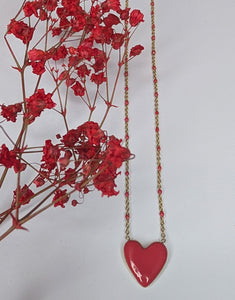 Collier Coeur rouge émaillé