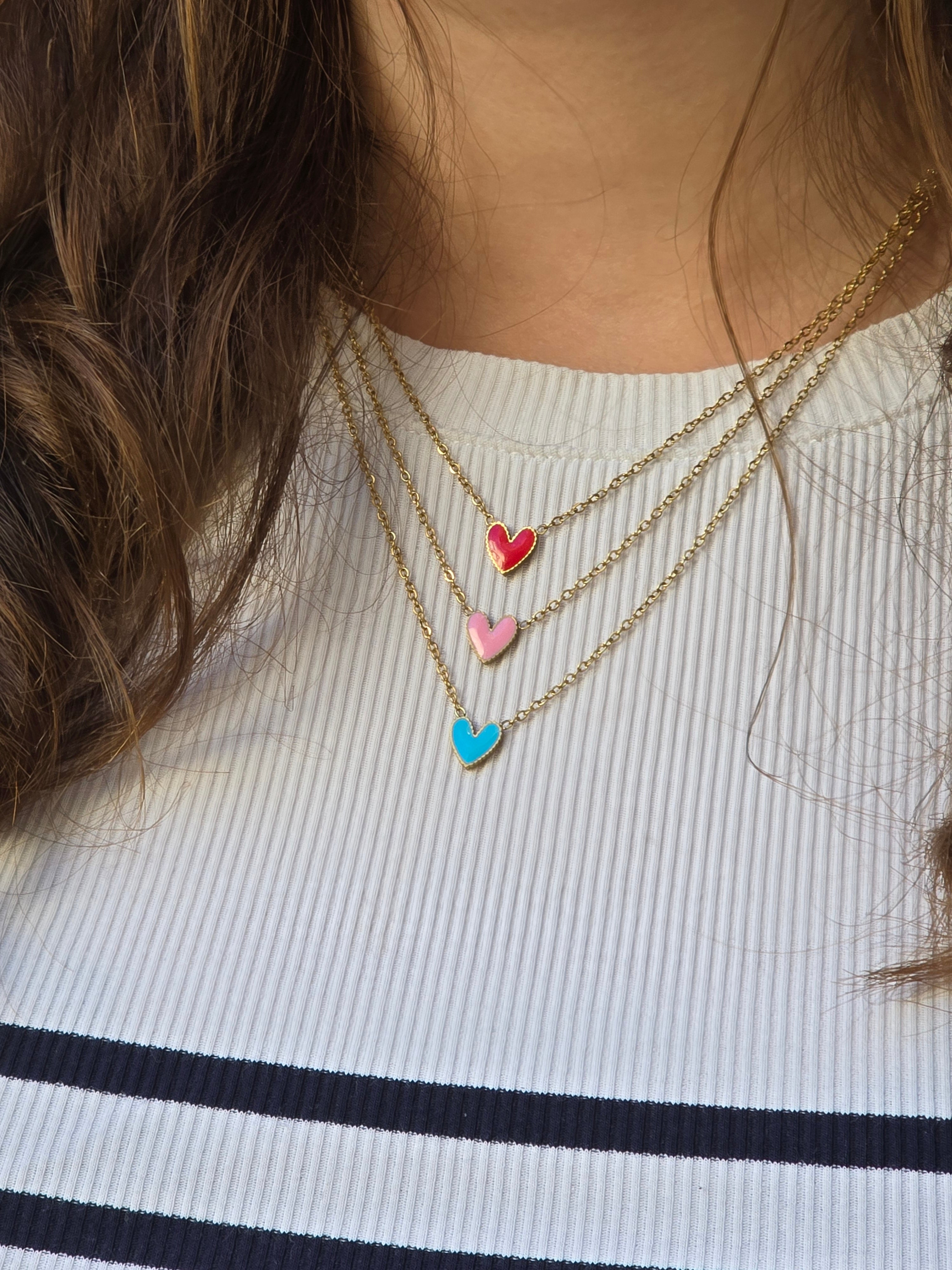 Collier " coeur émaillé "